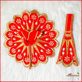 Shaneel Moti Lace Work Red Laddu Poshak With Patka